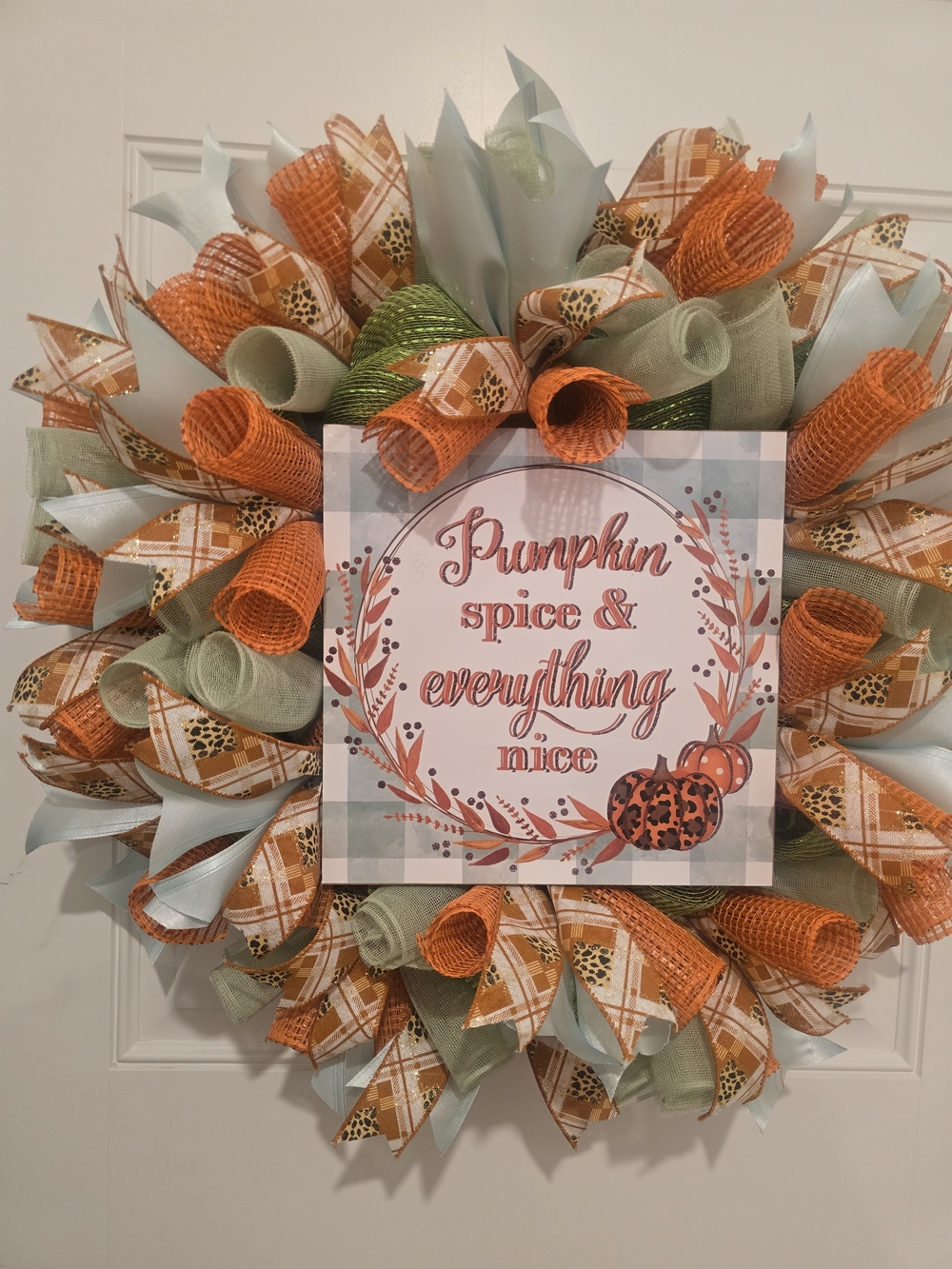 Pumpkin Spice & Everything Nice Fall Wreath - Orange, Green, Cream